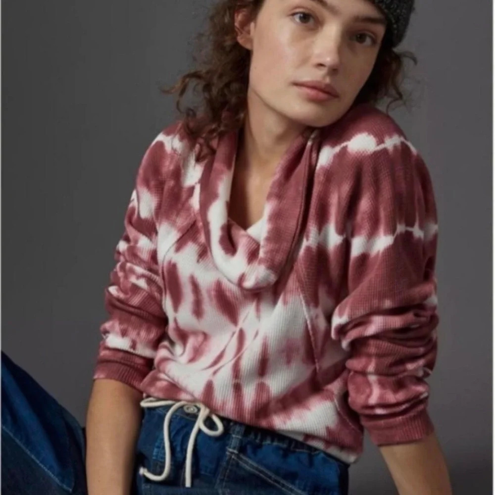Anthropologie Pilcro Tie Dye Waffle Knit Cowl Neck Sweater